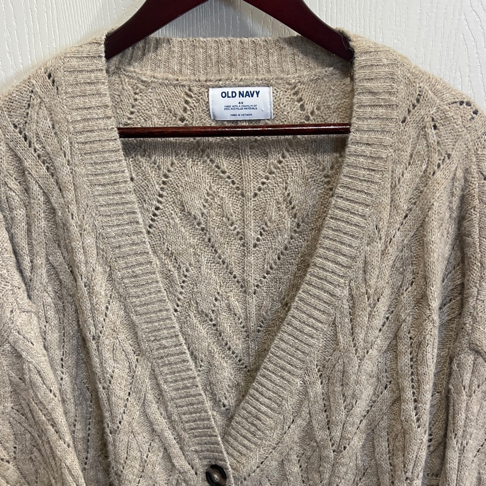 Old Navy Neutral Beige Cable-Knit Sweater Cardigan 4X - Picture 5 of 8